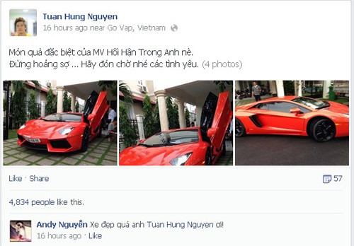 Tuan Hung khoe sieu xe Lamborghini Aventador